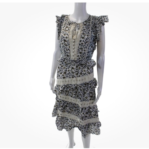 Sea New York Womens Sleeveless V Neck Floral Tiered Dress Blue Cotton Size 4 - Picture 2 of 6